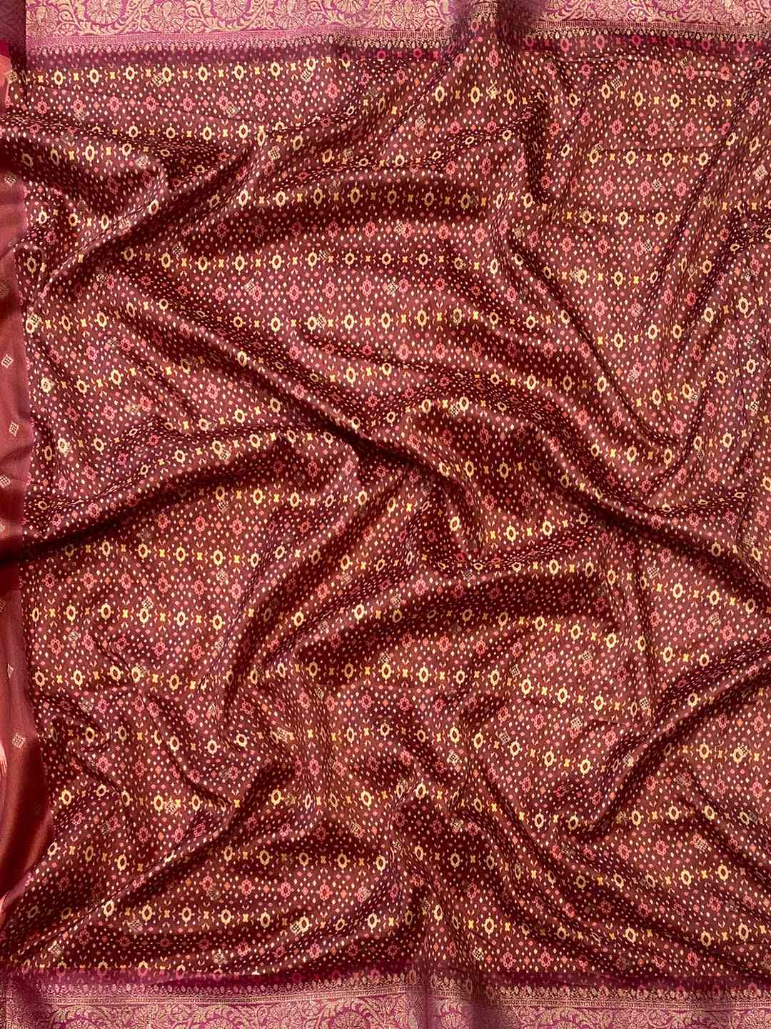 Brown Soft Banarasi saree With Zari Patola Pallu.