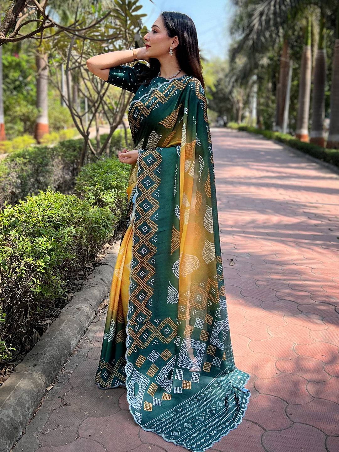 Yellow Ombre Bandhej Georgette Silk Saree