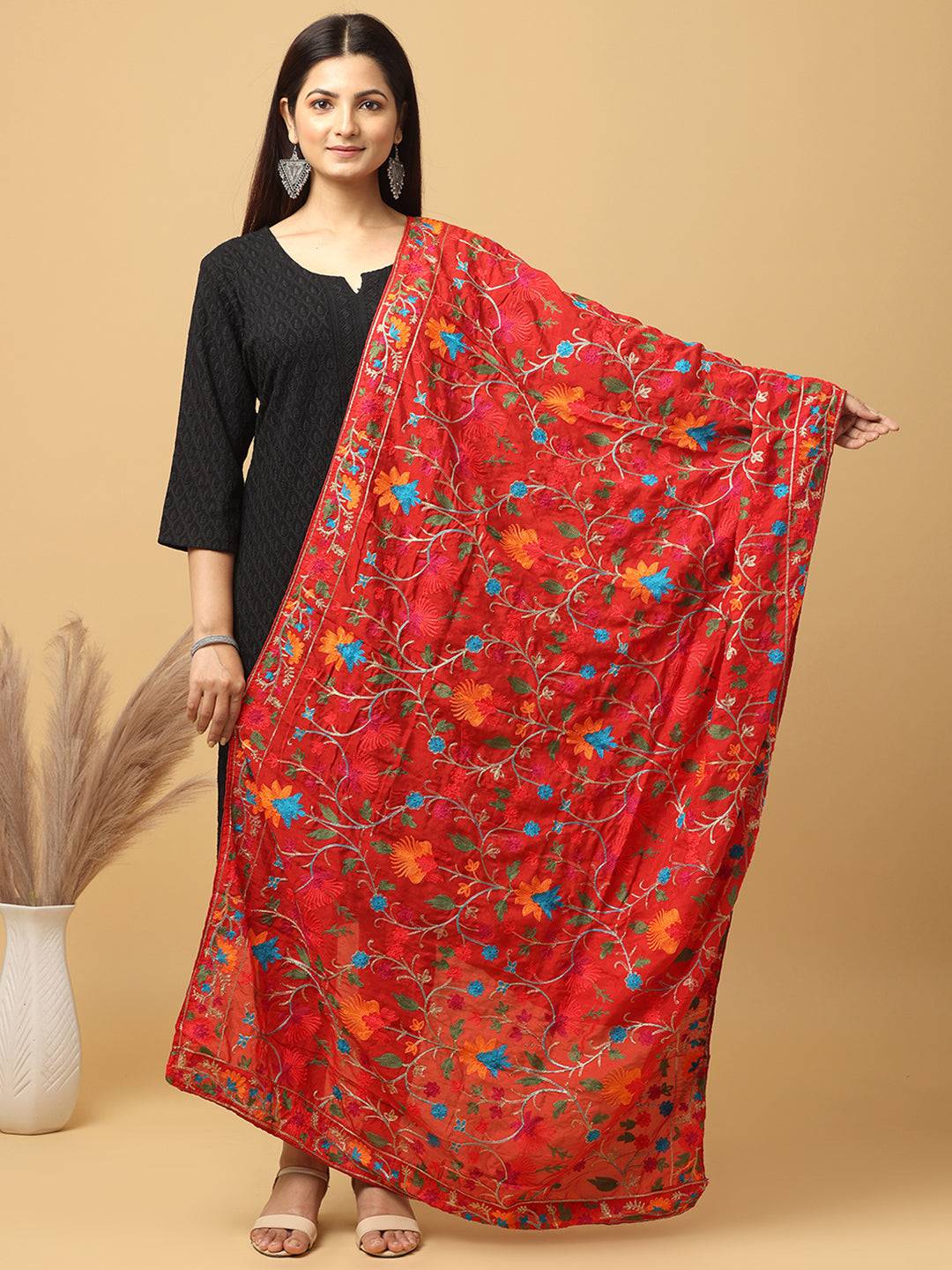 Red Turquoise Sprig Pashmina Dupatta