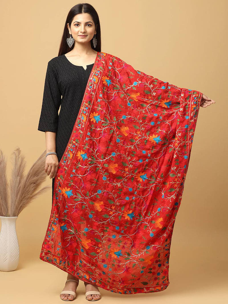 Red Turquoise Sprig Pashmina Dupatta