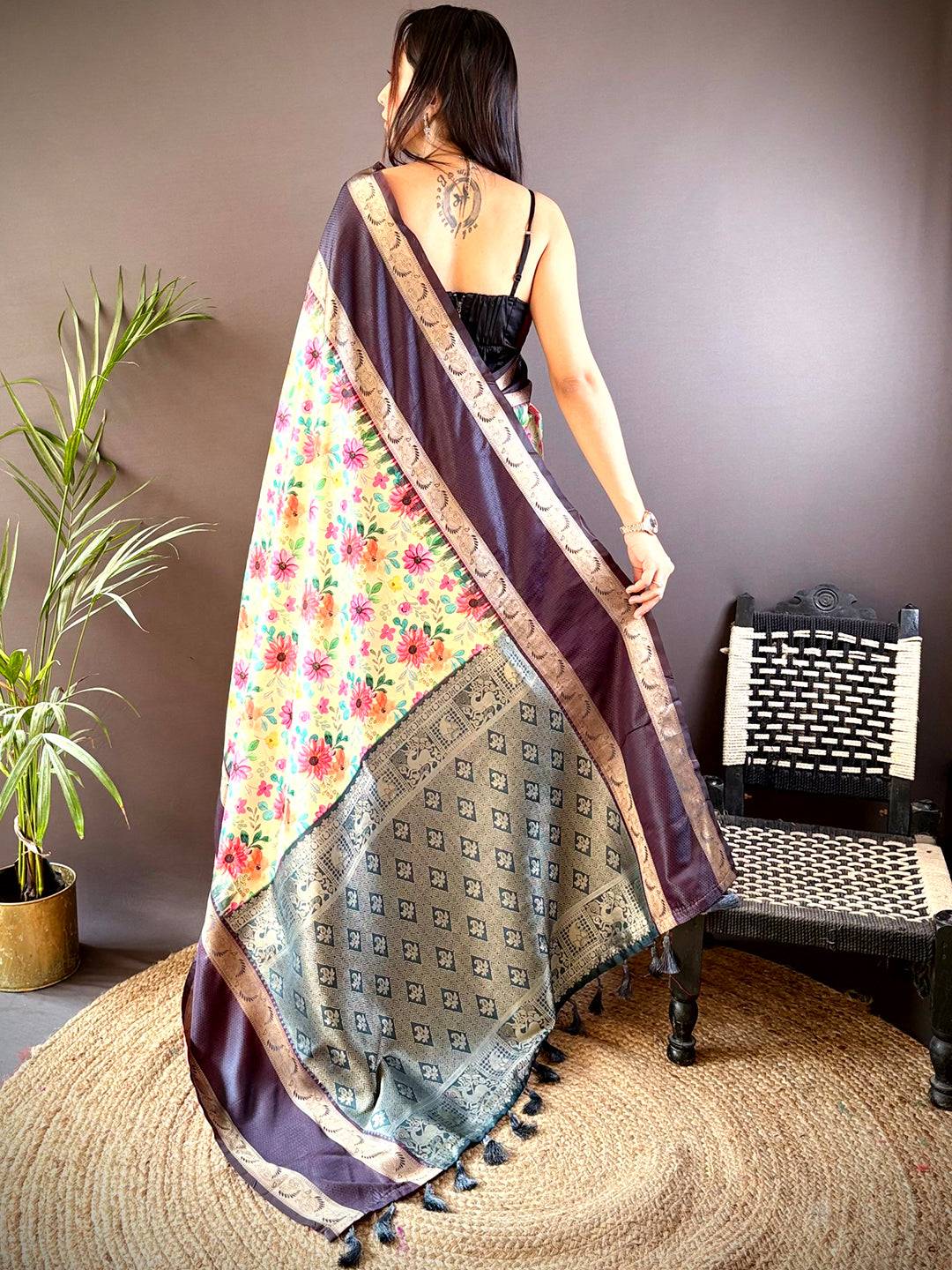 Majestic Navy Blue Banarasi Soft Silk Saree