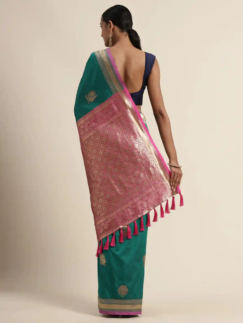 Banarasi  Rama Colour Silk Blend Woven Design Saree