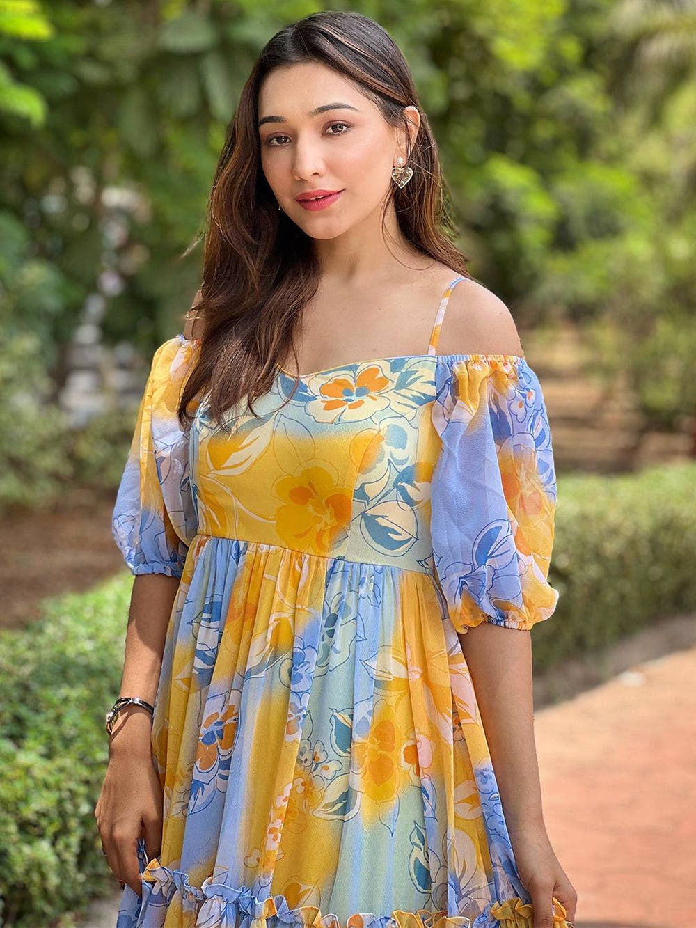 Masha Yellow Floral printed Dress