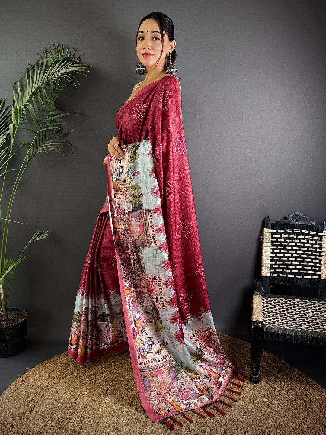 Maroon Kalamkari Digital Printed Saree