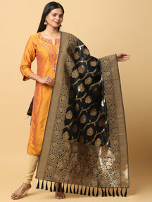 Black Silk Blend Woven Design Dupatta