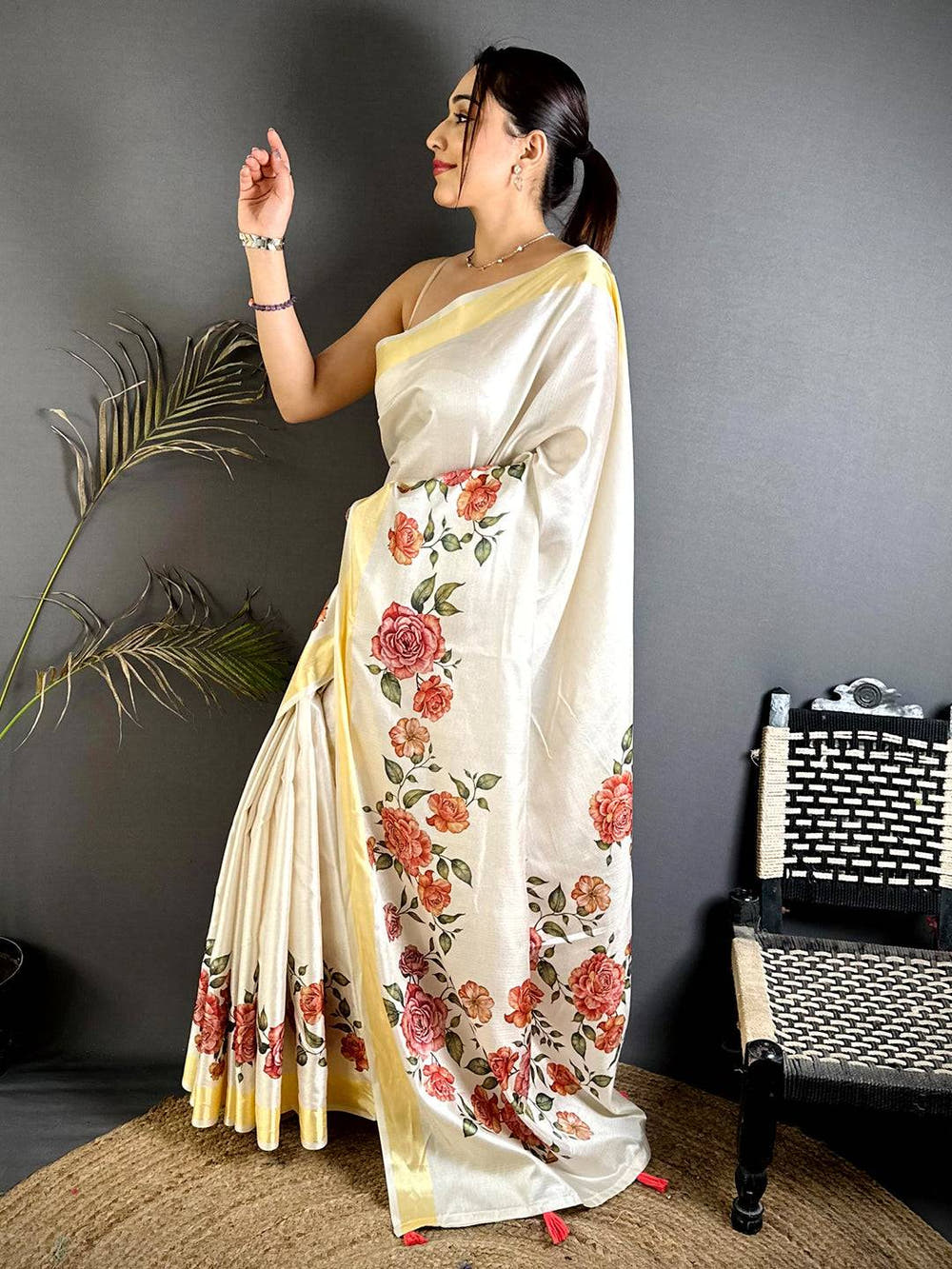 Vibrant Floral Kalamkari Khadi Silk Saree