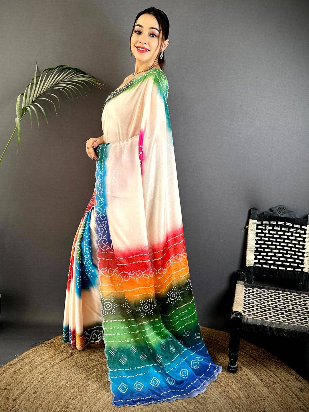 Stylish Chiffon Bandhej Print Saree