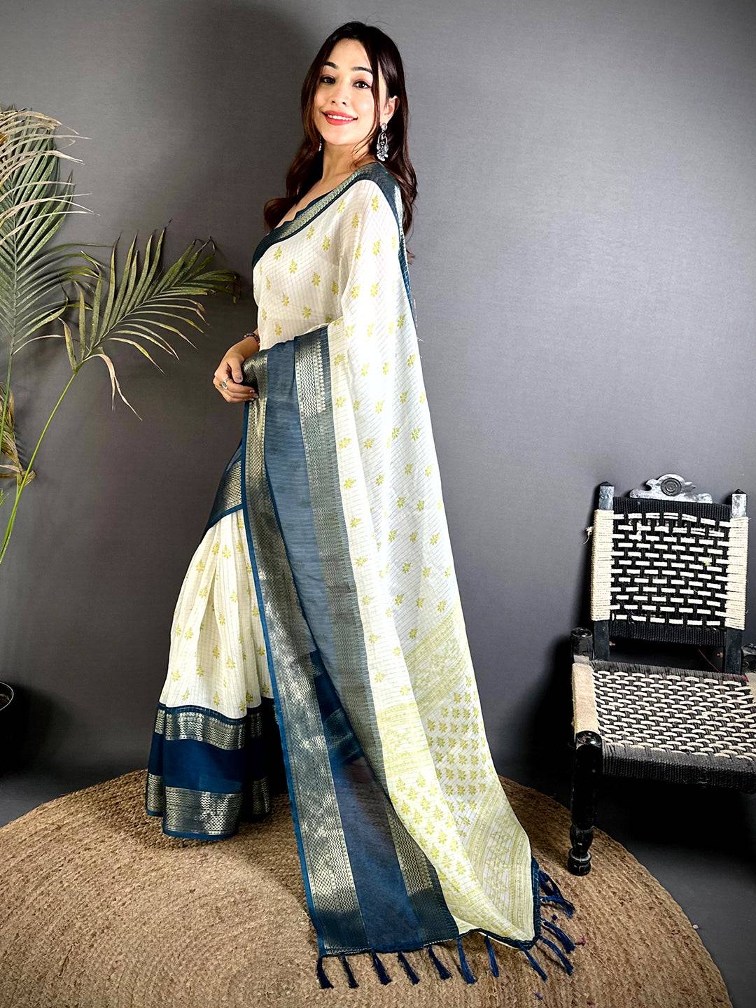 Rama Marshmallow Ikkat Butti Saree