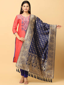 Latest Navy Colour Woven Design Silk Blend Dupatta