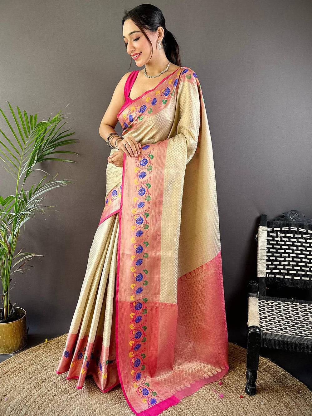 Radiant Floral Banarasi Kora Silk Saree