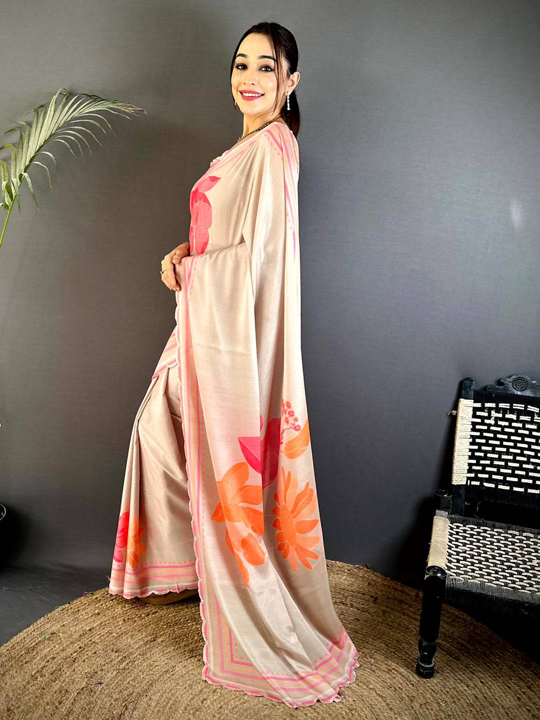 Artistic Stone Work Chinnon Floral Saree