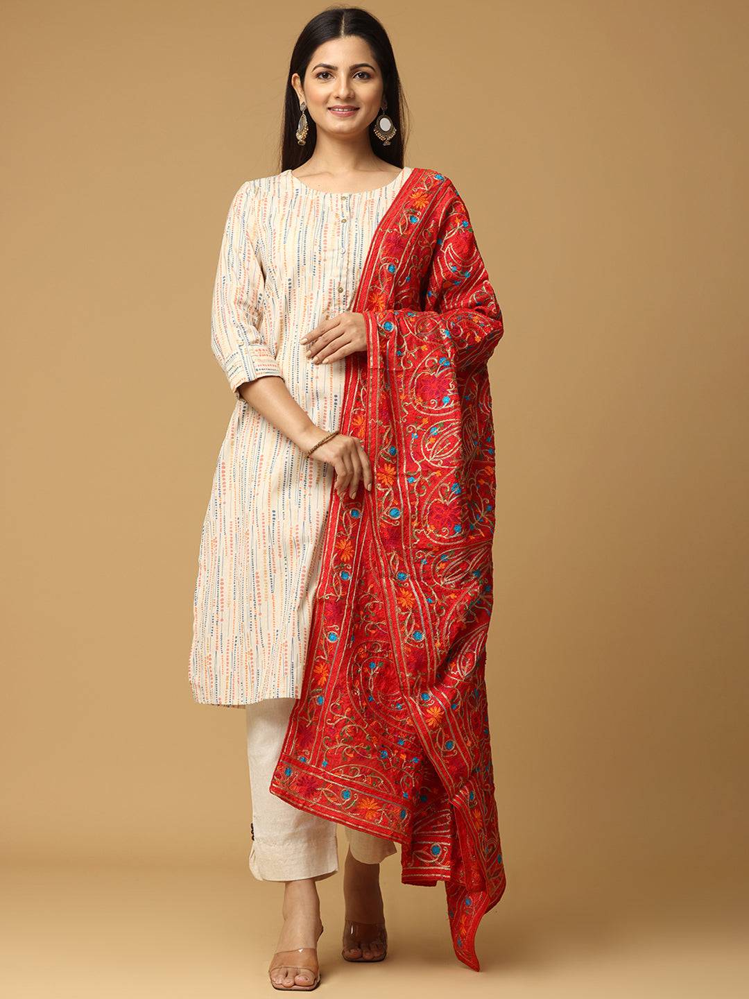 Red Floral Paisley Mix Pashmina Dupatta
