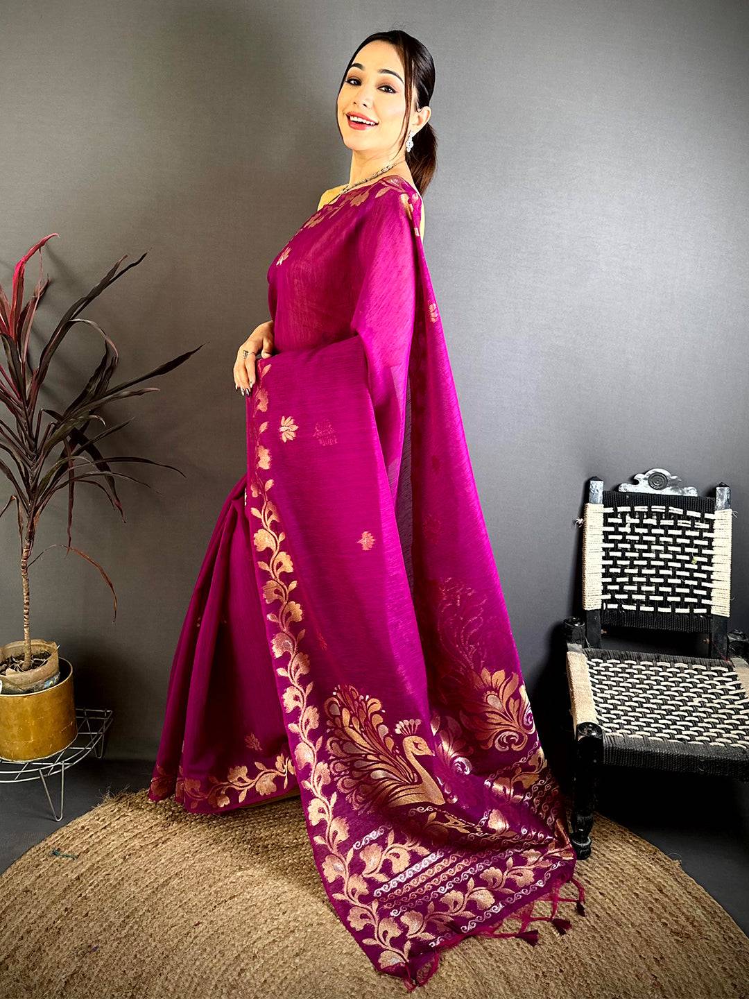 Wine Peacock Zari  Munga  Saree