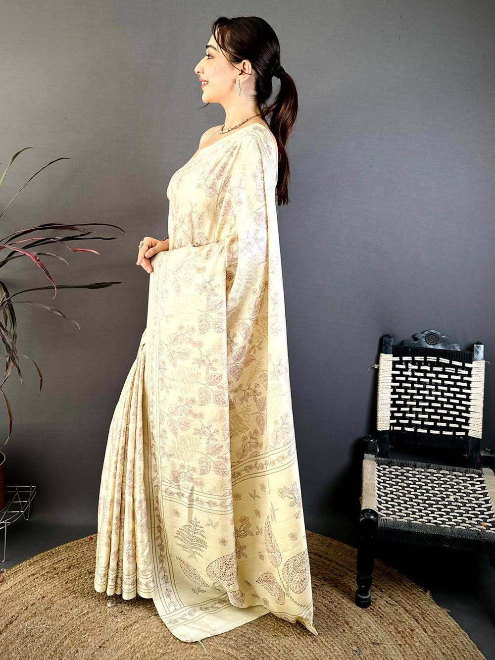 Traditional Katha Art Soft Tussar Saree