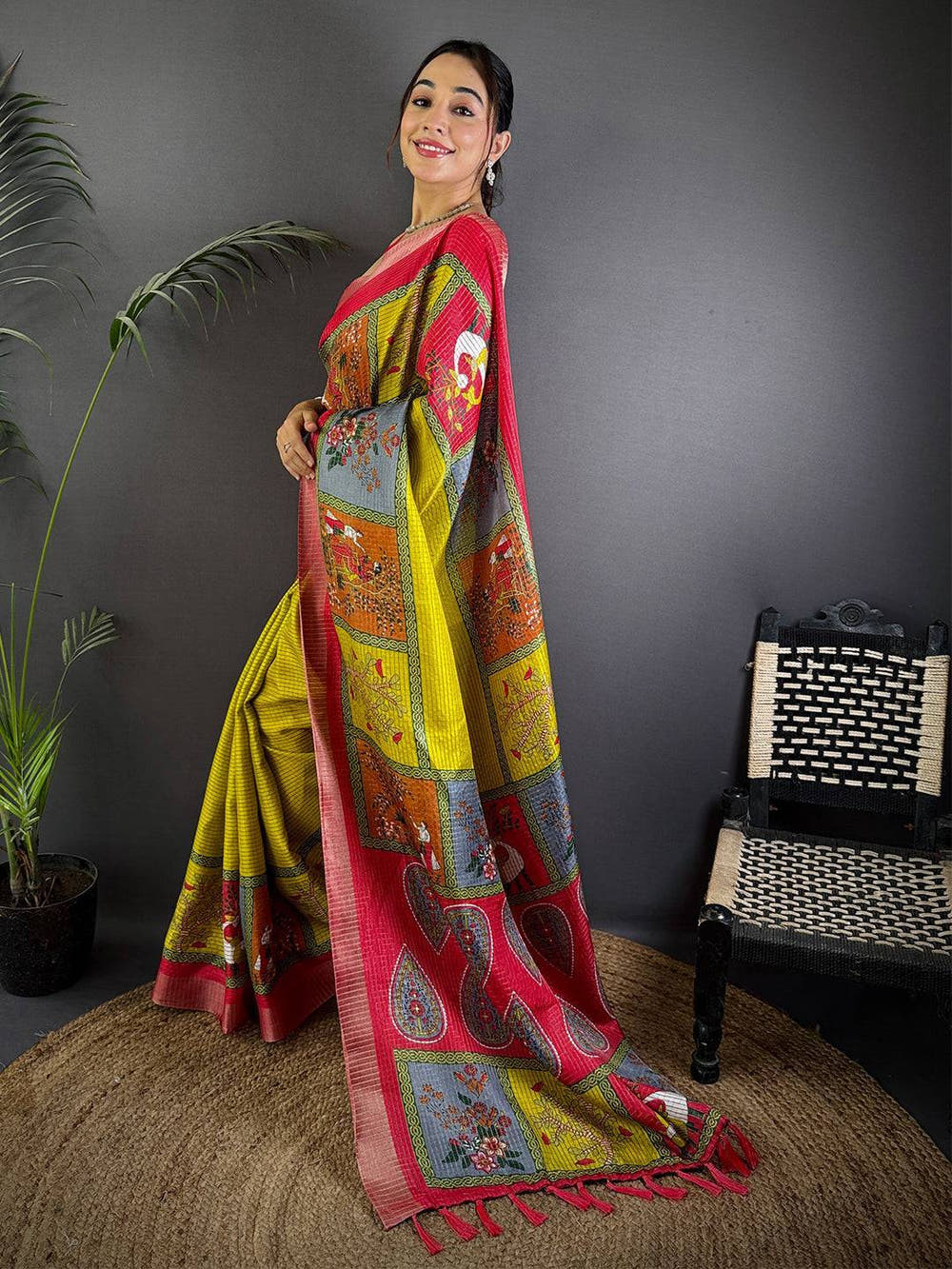 Olive Tussar Kalalmkari Print Saree