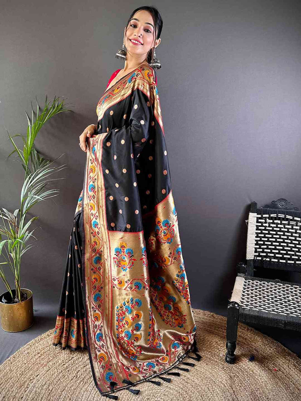 Black Colour Yevla Paithani Soft Silk Saree
