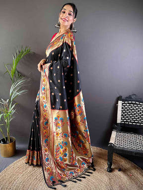 Black Colour Yevla Paithani Soft Silk Saree