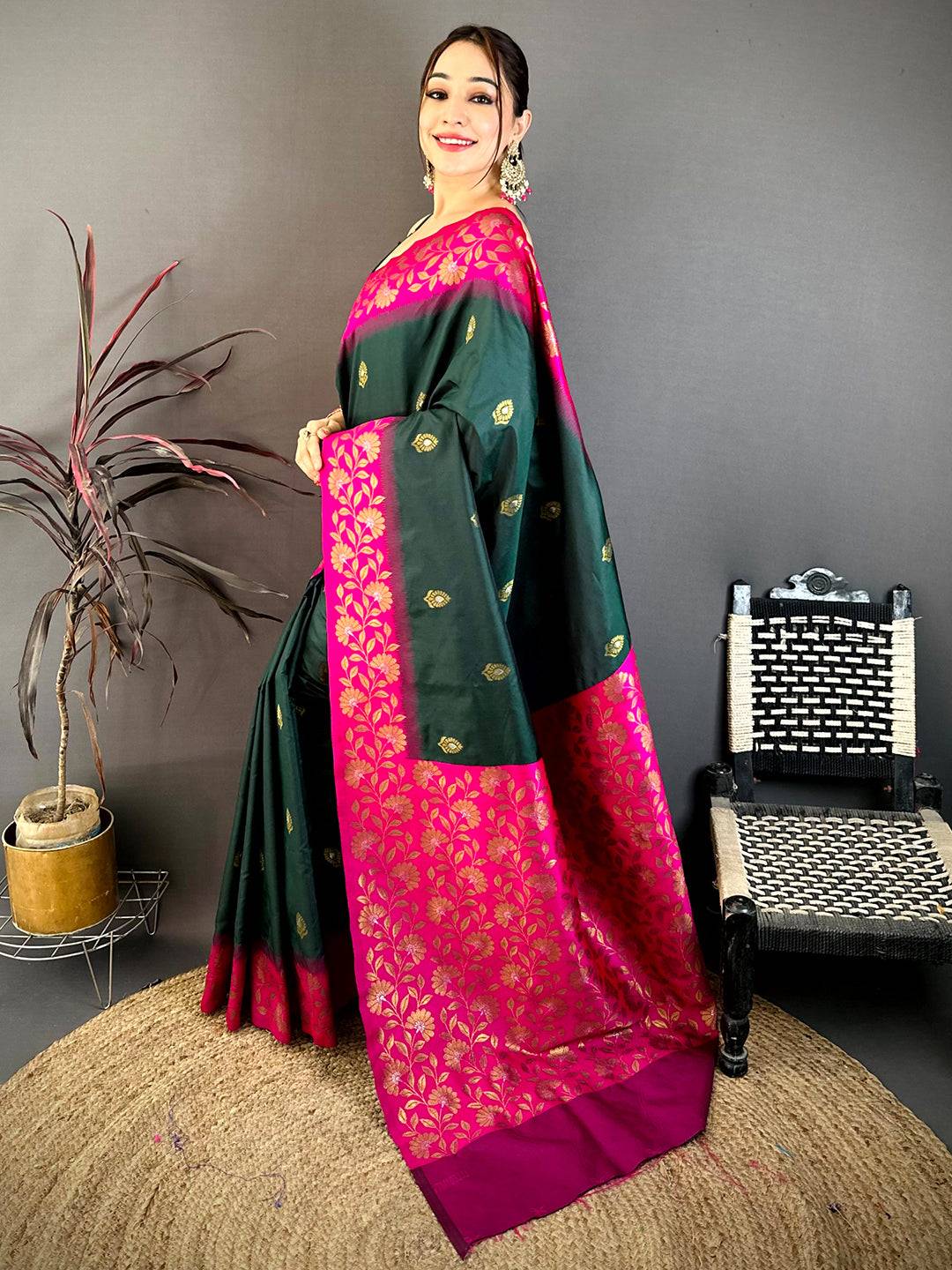 Deep Green Soft Silk Kanjivaram Saree