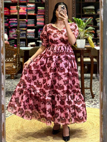 Baby Pink Floral Print Midi Dress