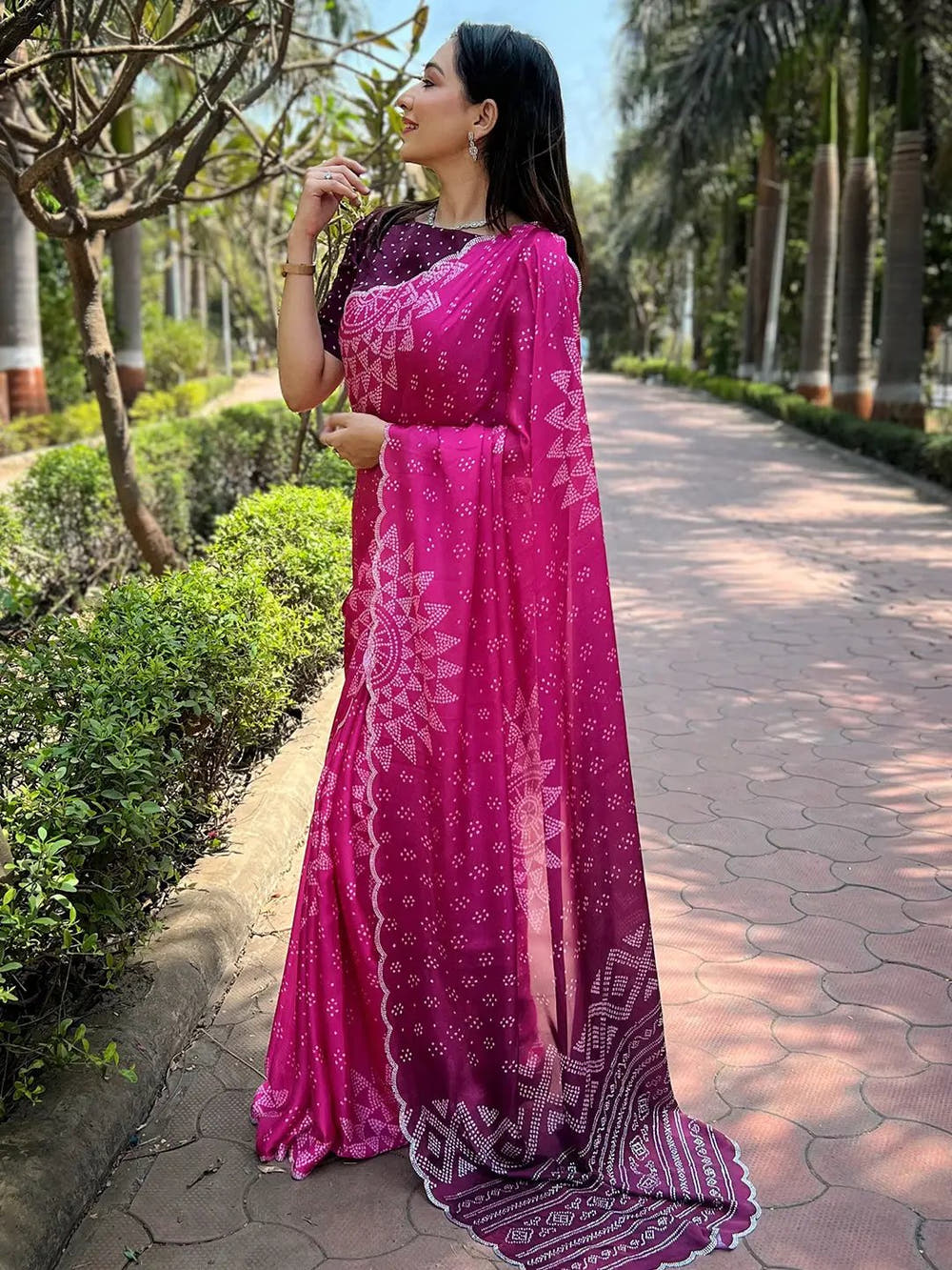 Rani Ombre Bandhej Georgette Silk Saree