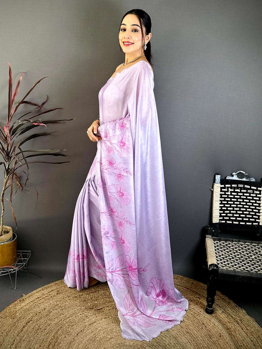 Royal Lavender Floral Cutwork Saree