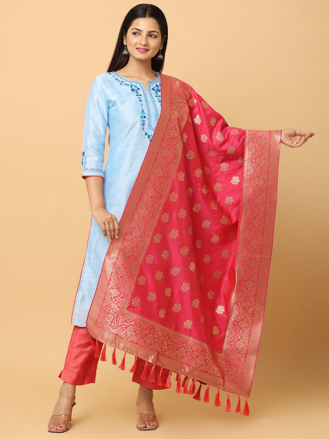 Silk Blend Woven Rani Colour Design Dupatta