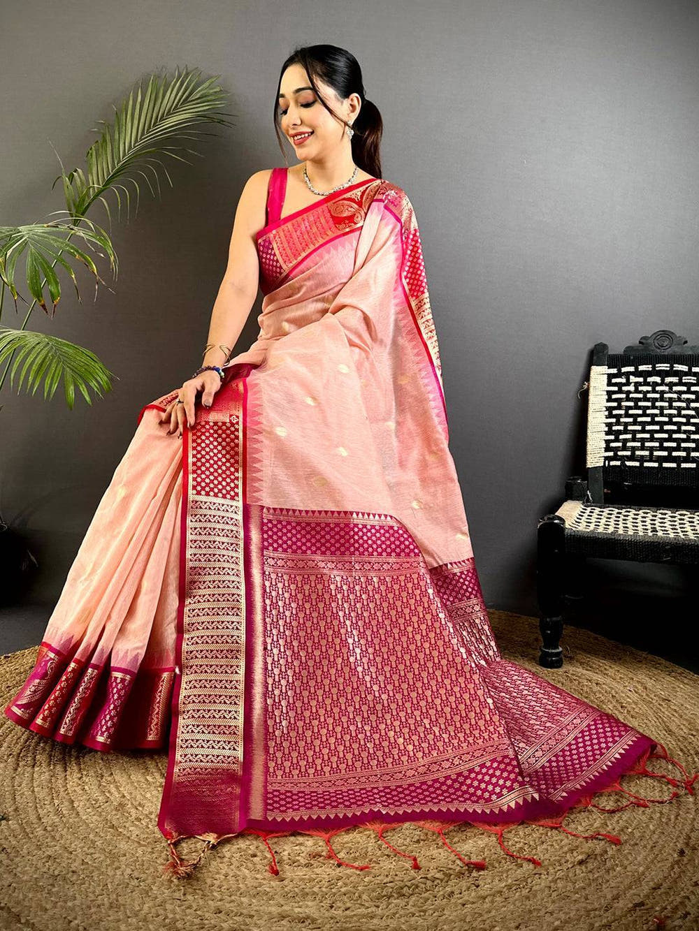Pink Soft Mull Kanchi Pattu Saree