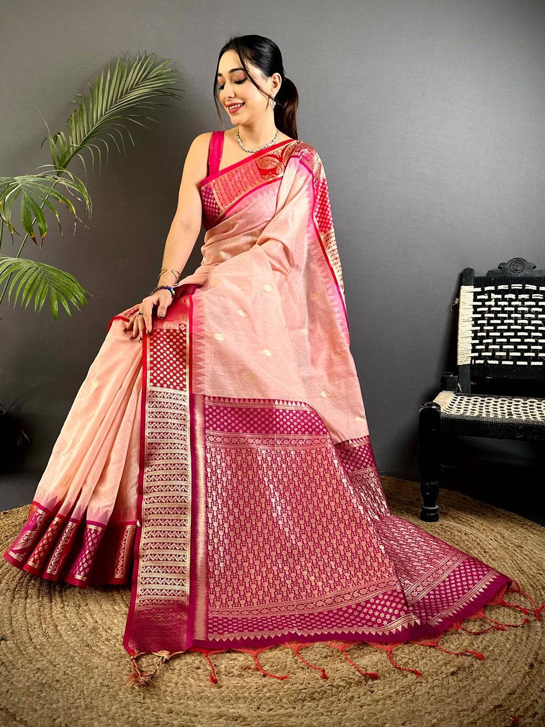 Pink Soft Mull Kanchi Pattu Saree