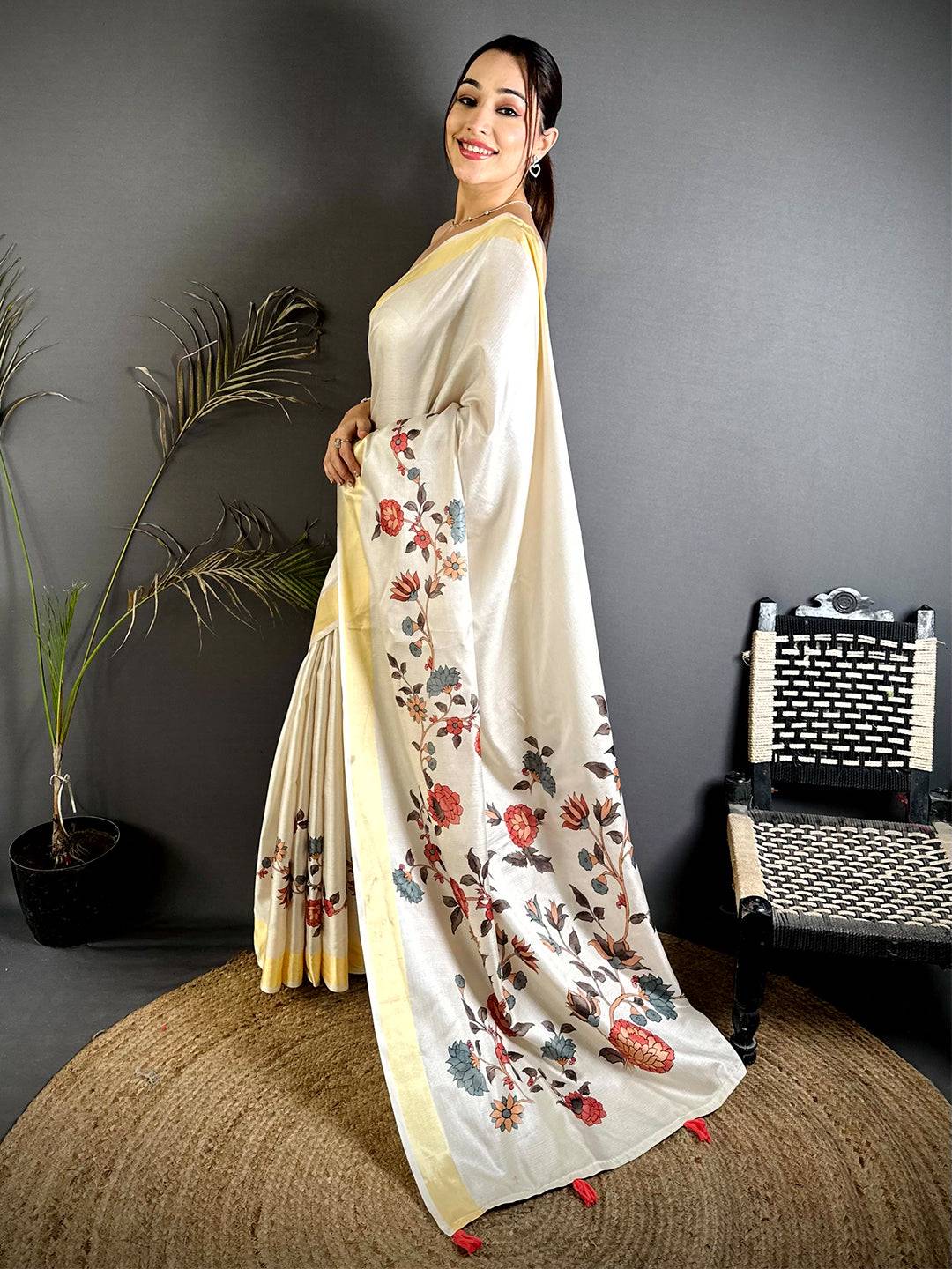 Majestic Floral Kalamkari Khadi Silk Saree