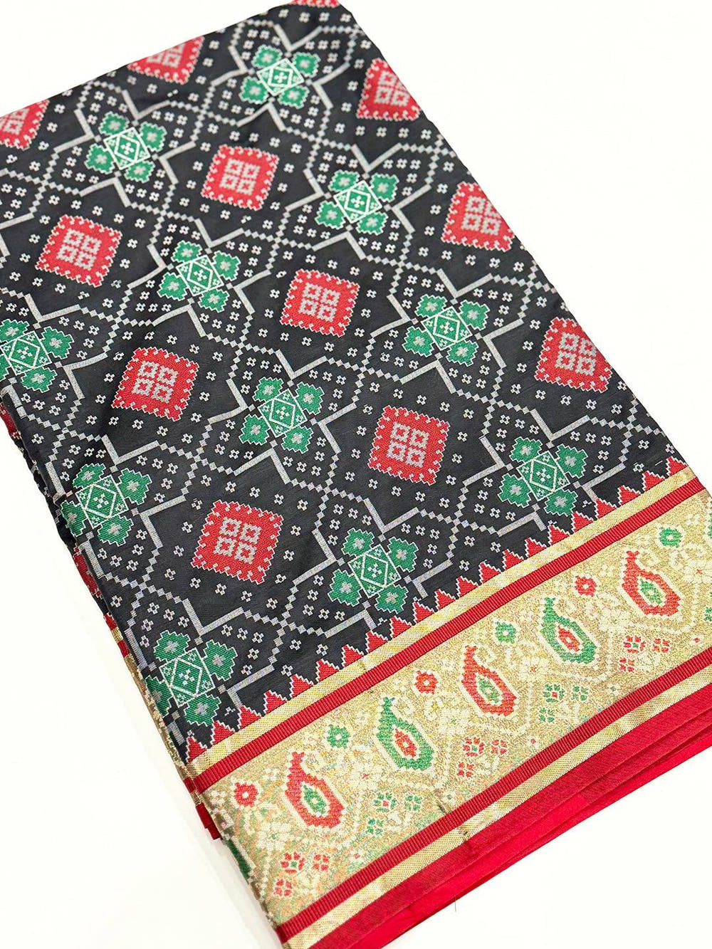 Black Soft Silk Saree With Patola Weaving
