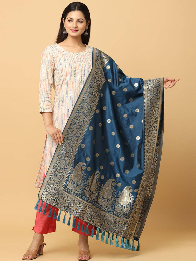 Silk Blend Woven Teal Colour Design Dupatta