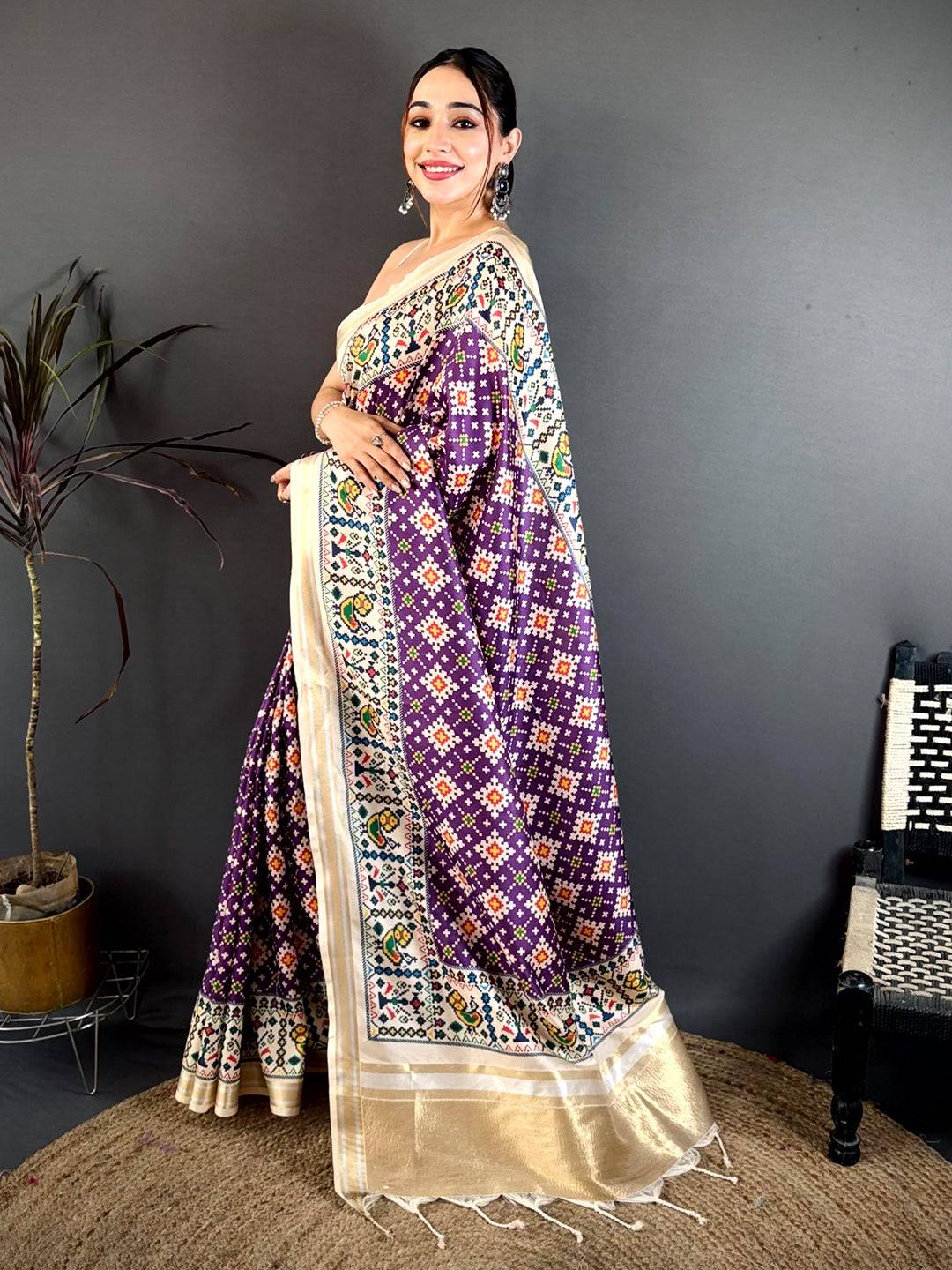 Violet Allover Patola Kanchi Silk Saree