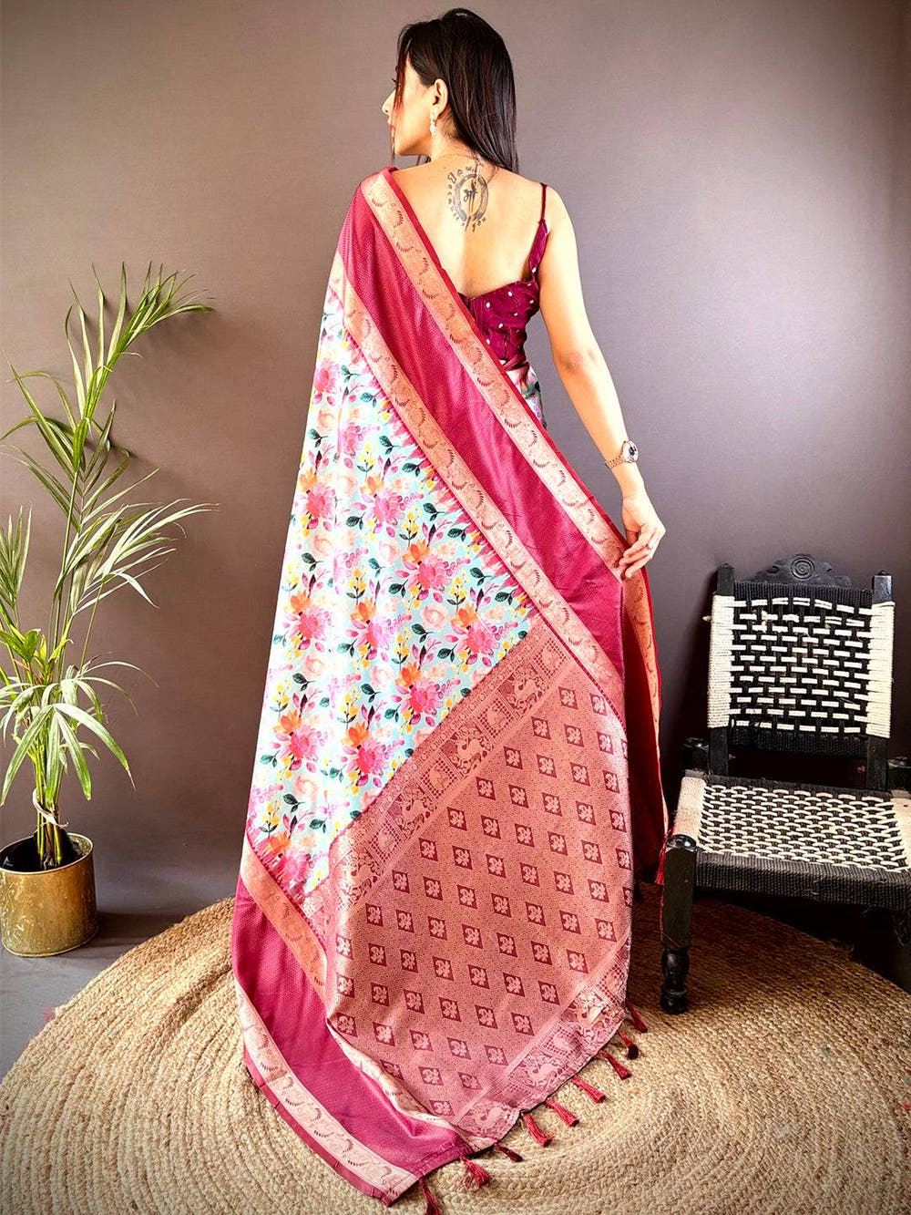 Opulent Wine Banarasi Soft Silk Saree