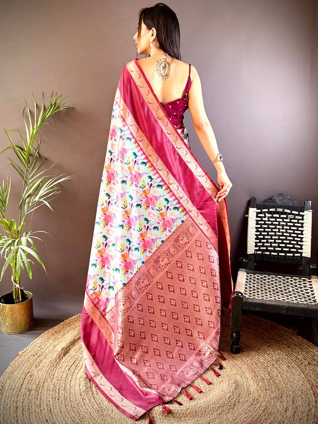 Opulent Wine Banarasi Soft Silk Saree