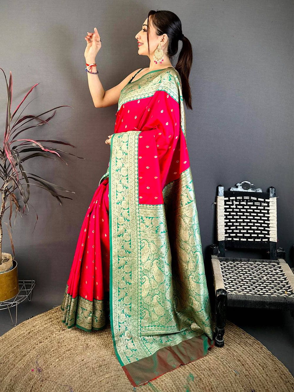 Bright Pink Soft Silk Kanjivaram Saree