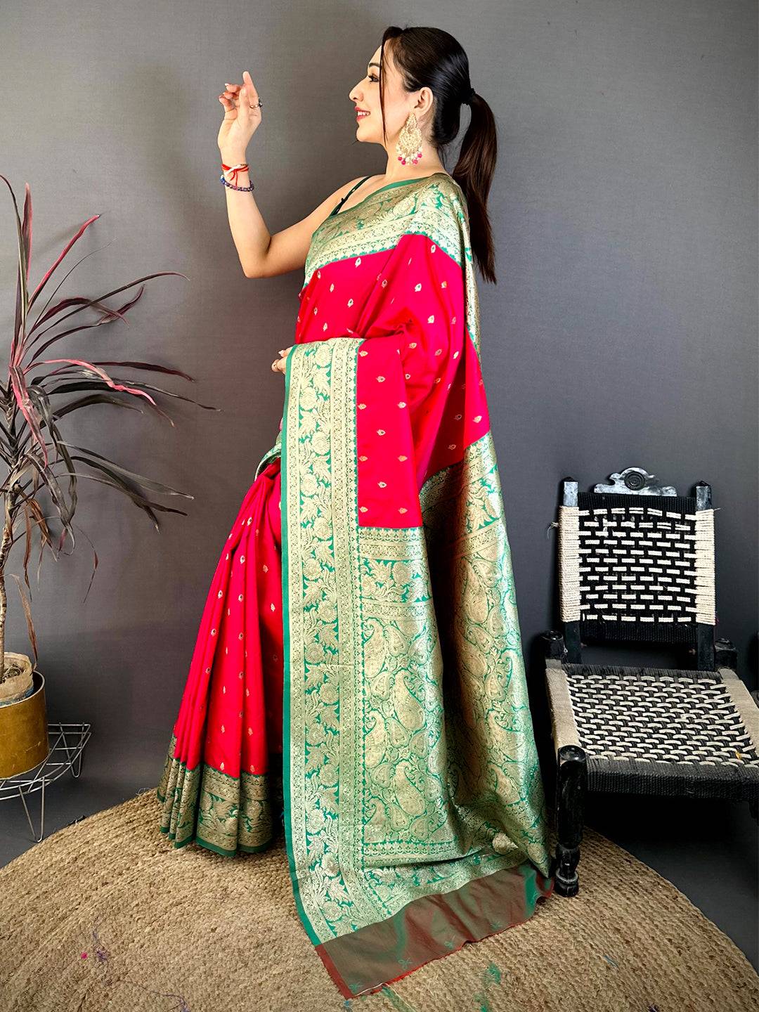 Bright Pink Soft Silk Kanjivaram Saree