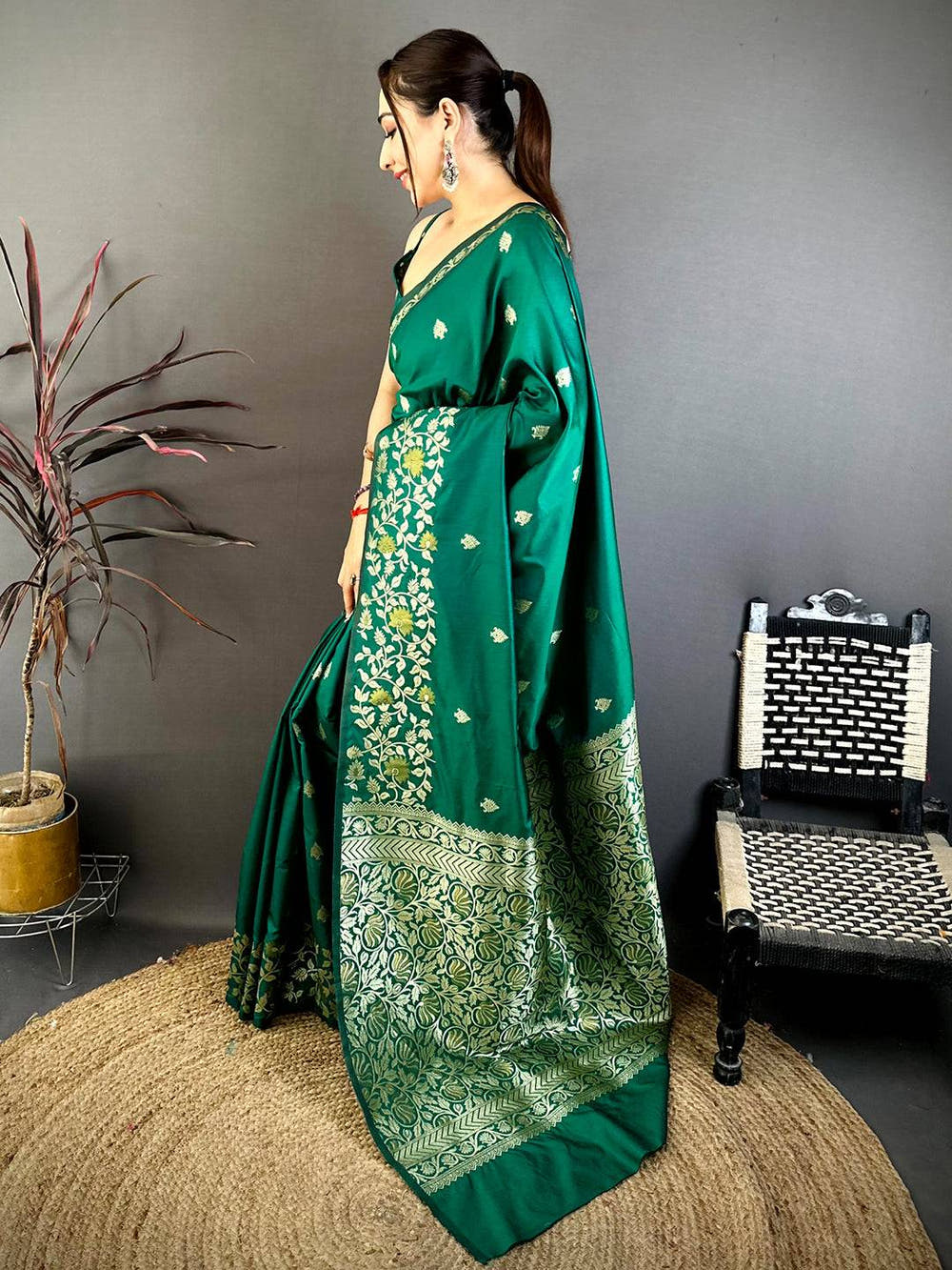Emerald Green Soft Silk Kanjivaram Saree