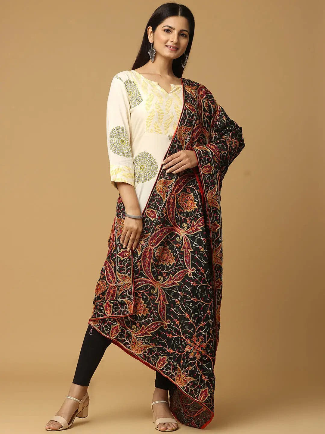 Black Brown Rust Paisley Pashmina Dupatta