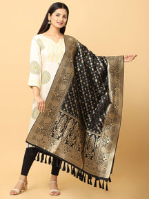 Latest Black Colour Woven Design Silk Blend Dupatta