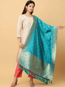 Woven Design Silk Blend Turquoise Colour Dupatta
