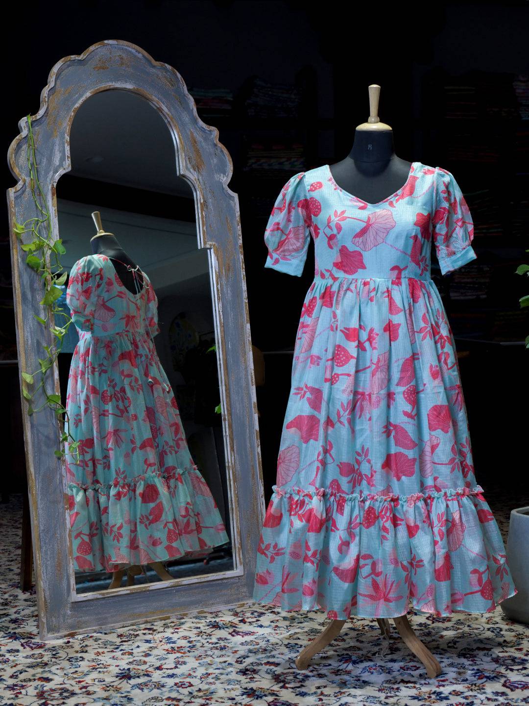 Ocean Blue Abstract Print Dress