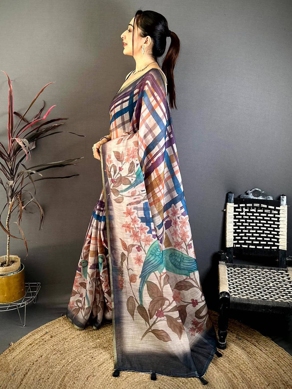Regal Linen Chanderi Check Saree