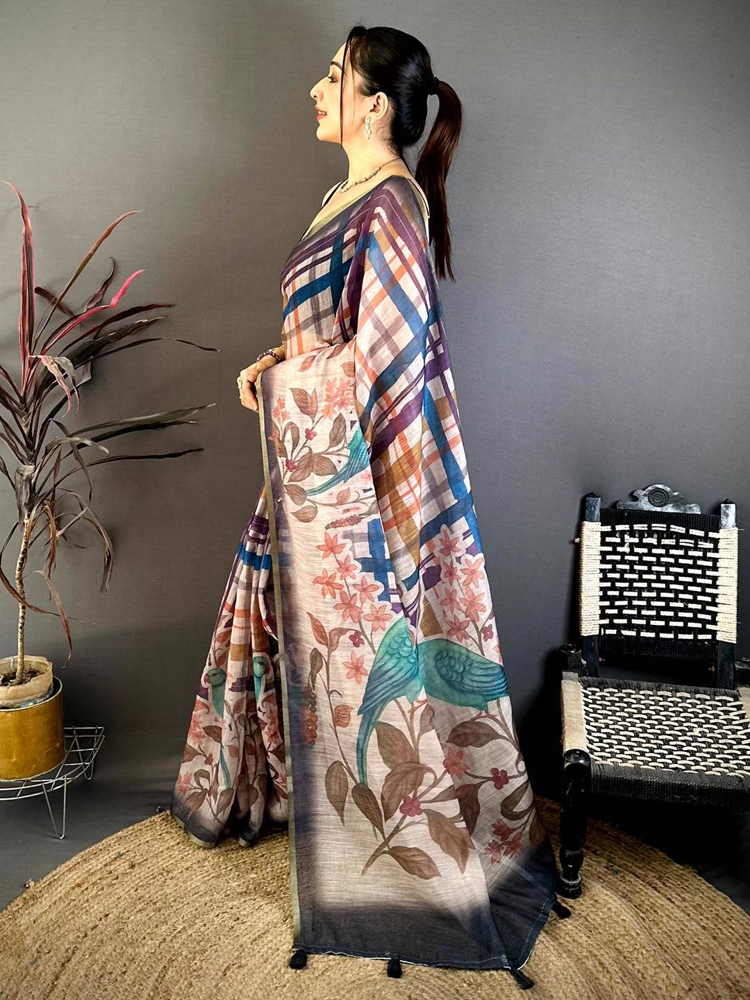 Regal Linen Chanderi Check Saree