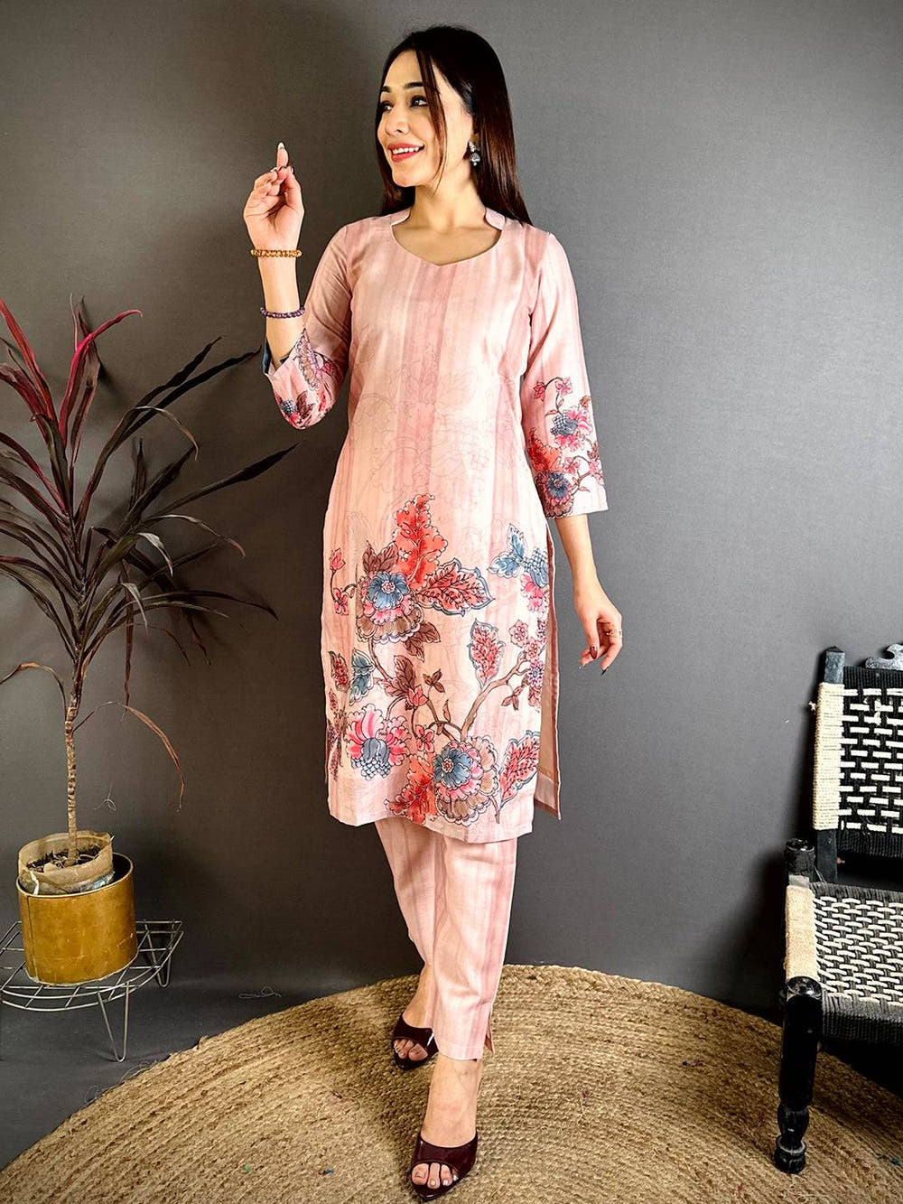 Mul Cotton Floral Half Collar Kurti