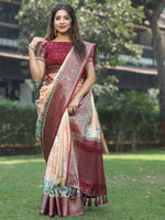 Peach Colour Phulkari Design Zari Weaving Pallu Saree - Luxe