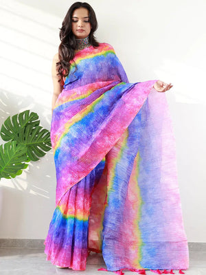 Elevate Your Style with Multy Colored Print Bollywood Design Crash Saree