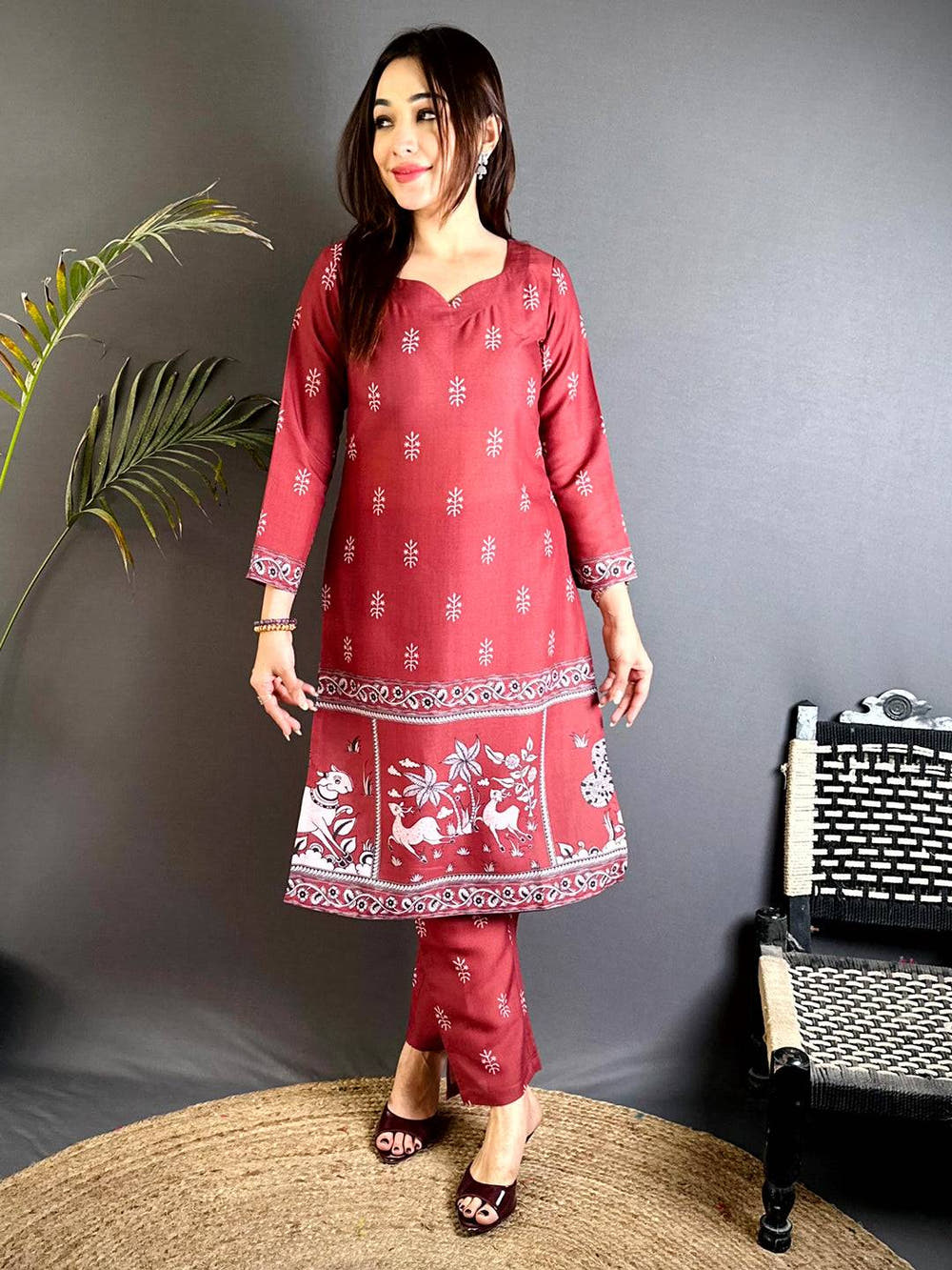 Paan Neck Kalamkari  Art Kurti