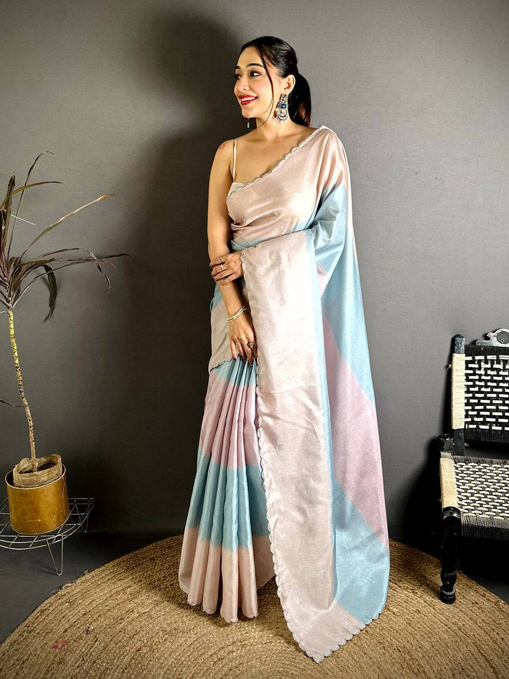 Radiance Striped Digital Print Tussar Saree