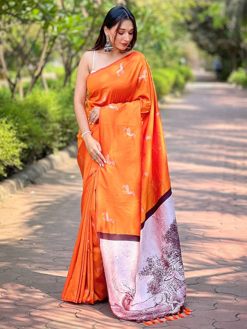 Orange Soft Silk Saree With Postar Weaving Zari Pallu