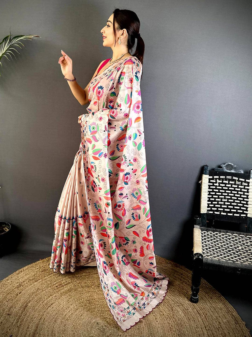 Regal Tussar Cutwork Digital Saree